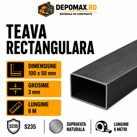 Teava rectangulara 100 x 50 x 3 mm, 6 metri